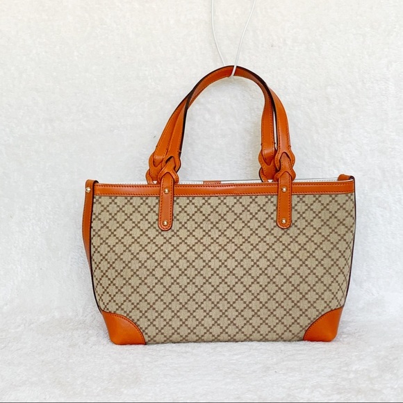 NWT Authentic Gucci Diamente Woven Classic Small Joy Tote​ Bag Beige Orange - Picture 1 of 8
